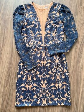 Dress the Population Nude and Navy Sequin Lace Dress